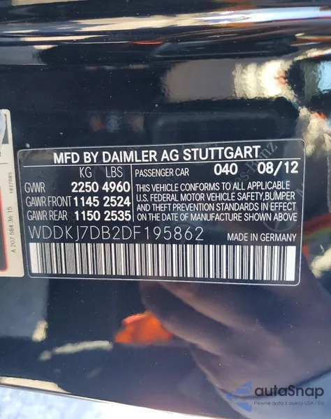 2013 Mercedes-Benz E 550 z USA, uszkodzony, nr VIN WDDKJ7DB2DF195862